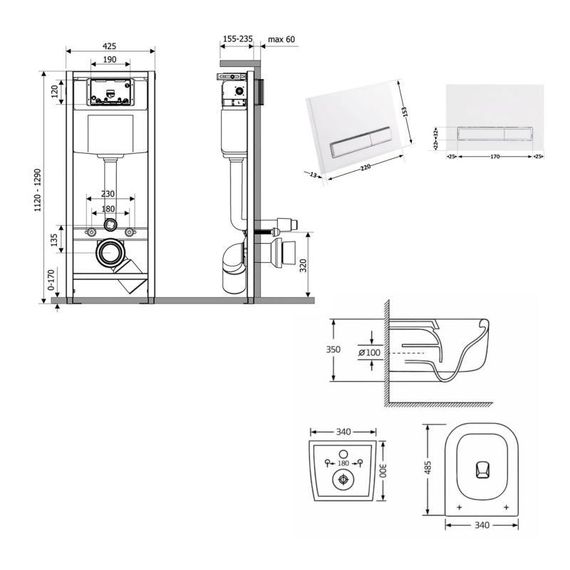 Готовое решение Qtap для ванной комнаты: подвесной унитаз Gemini Ultra Quiet 485×340×350 + комплект инсталляции Nest 4 в 1 | Зображення 1
