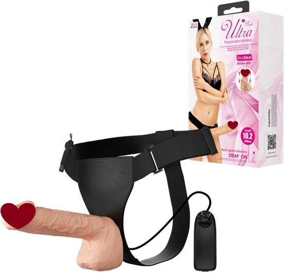 Страпон з великим фалоімітатором (довжина 26 см, діаметр 5,5 см) та вібрацією Ultra Passionate Harness - Strap On RealDeal 10.2",