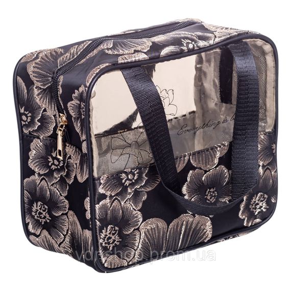 Набір прозорих жіночих косметичок для дому 2 (шт) дорожня косметичка в сумку для косметики, макіяжу, ліків, пензлів Чорний | Зображення 1