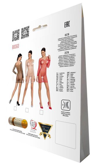 Бодістокінг-сукня з глибоким коміром Passion BS093 black, довгі рукави Sex Aura | Зображення 8