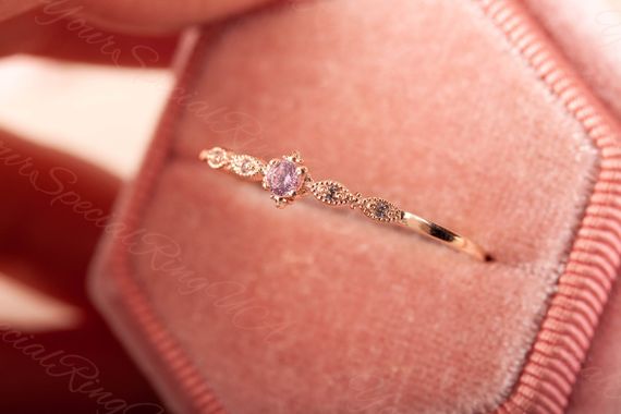 Кольцо из красного золота с розовым фианитом 17.5 | Зображення 7