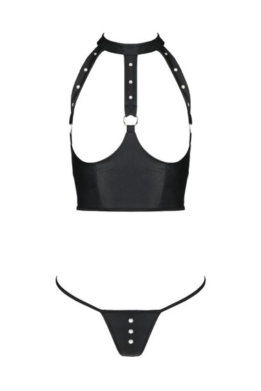 Комплект білизни з відкритими грудьми Passion GENEVIA SET WITH OPEN BRA L/XL black, корсет, стрінги sexstyle | Зображення 2