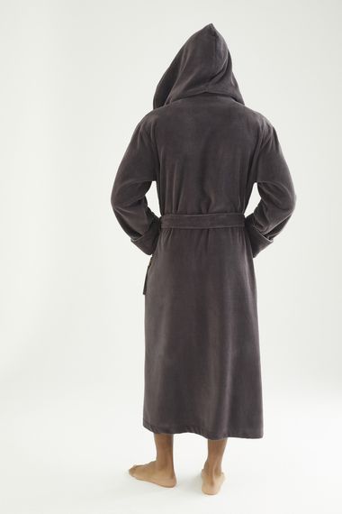 Чоловічий велюровий халат Nusa 7230 з капюшоном, коричневий M | Зображення 1