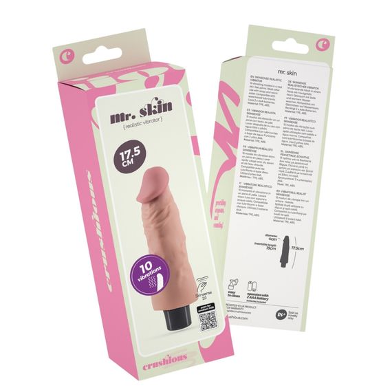 Вібратор реалістичний CRUSHIOUS Mr. Skin, 10 режимів, бежевий, 17,5 х 4 см Sex Aura | Зображення 1