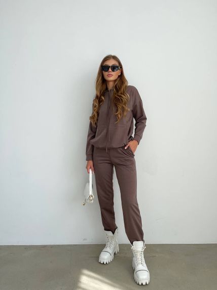 Женский спортивный костюм худи и джоггеры демисезонный двунитка BF536 размер 42/44, цвет мокко | Зображення 1