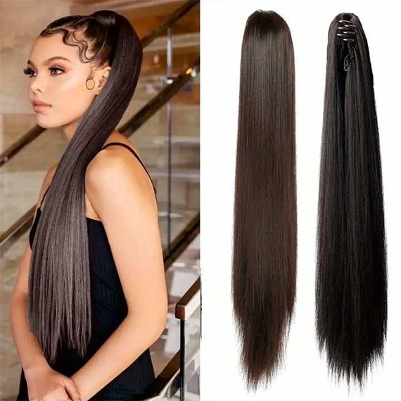 Шиньон накладной хвост на заколке Didaka прямые волосы - 50 см "Брюнетка" | Зображення 2