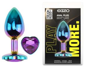 Анальна пробка EGZO Multicolor Heart Plug фіолетова, металева, розмір M Sex Aura