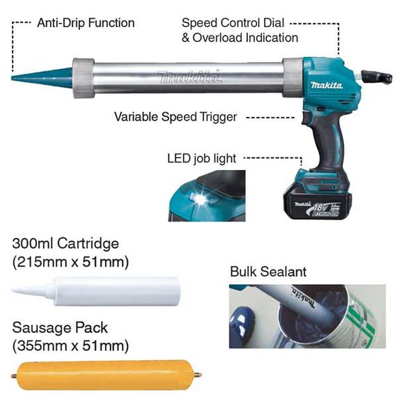 Пістолет для герметика акумуляторний Makita DCG180ZB (5000 Н, 0-28 мм/с, 300/600 мл, LXT, без акумуляторів та зарядного пристрою) | Зображення 7
