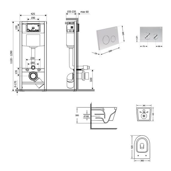 Готовое решение Qtap для ванной комнаты: подвесной унитаз Jay Ultra Quiet 520x360x320 + комплект инсталляции Nest 4 в 1 (круглая | Зображення 1