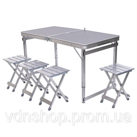 Розкладний стіл + 4 стільці кемпінговий набір для пікніка, риболовлі, відпочинку, туризму Сірий JY-12061G
