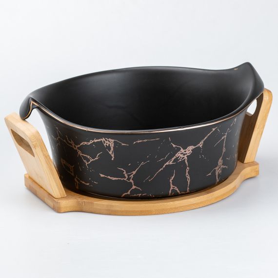 Салатница с подставкой керамическая 29 х 22 х 9.5 см черная | Зображення 2