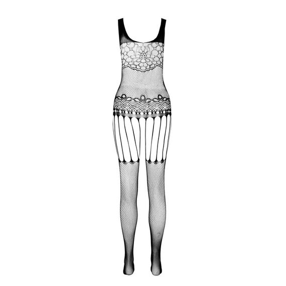 Бодистокинг Passion ECO BS001 One Size black, с доступом, имитация подвязок, флористический декор | Зображення 3