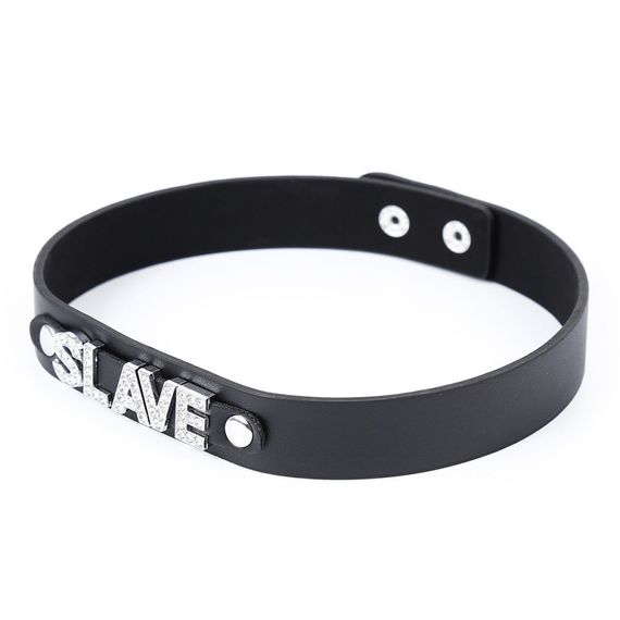 Нашийник з написом SLAVE зі страз DS Fetish, шкірозамінник, чорний Sex Aura | Зображення 1
