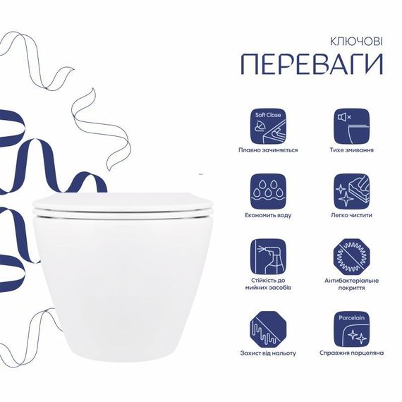 Унитаз подвесной Qtap Jay безободковый с седалием Soft-close QT07335176W | Зображення 2