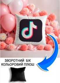 Подушка плюшева Мерч Крафт Дизайн з принтом tiktok 02 чорний плюш квадратна 33х33 см