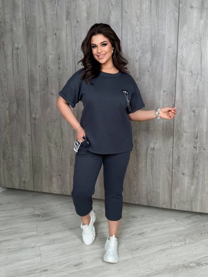 Женский летний костюм футболка и укороченные штаны большие размеры и батал KF090 цвет серый, размер 56/60 | Зображення 2