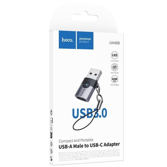 Переходник Hoco UA46B USB Male to Type-C Female USB3.0 Metal gray | Зображення 1