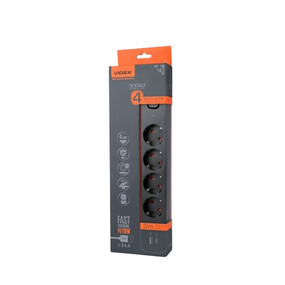 Фільтр мережевий 4 розетки/1USB-A/1Type-C QC+PD 3м із заземленням з кнопкою чорний VF-PD43G1QC1PD-B Oncord