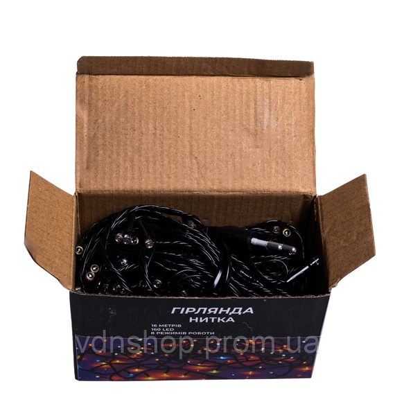 Новорічна гірлянда кімнатна нитка 14 м 160 LED кімнатна гірлянда чорний провід Біле світло W160LED16MBW | Зображення 4