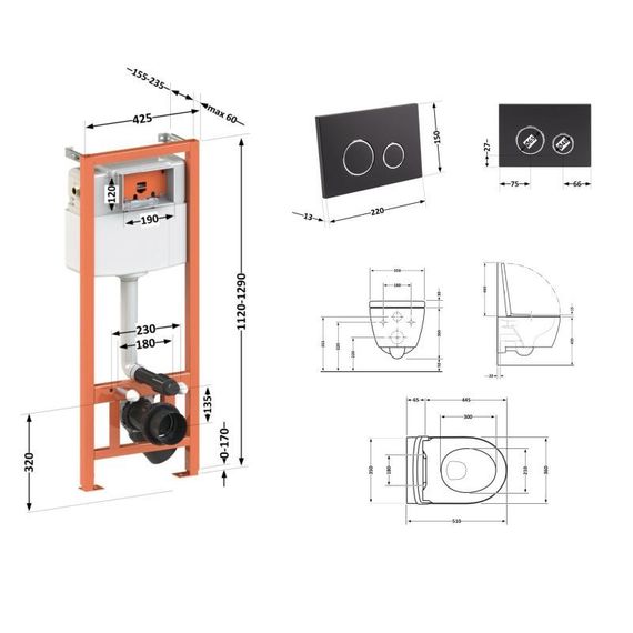 Готове рішення Qtap для ванної кімнати: підвісний унітаз Scorpio Ultra Quiet + комплект інсталяції Nest 4 в 1 (кругла клавіша | Зображення 1