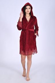 Жіночий халат Nusa 0483 велюровий з капюшоном Бордовий, S