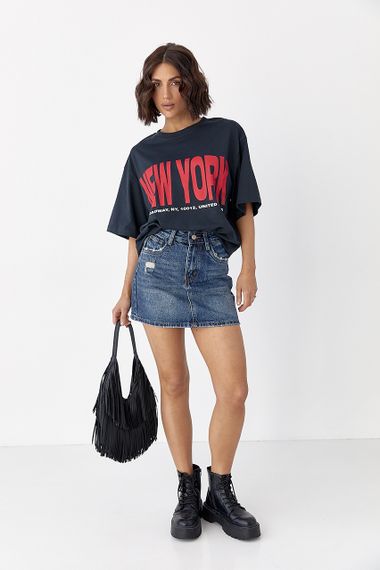 Футболка oversize з написом New York - чорний цвет, ONE SIZE (є розміри) | Зображення 2