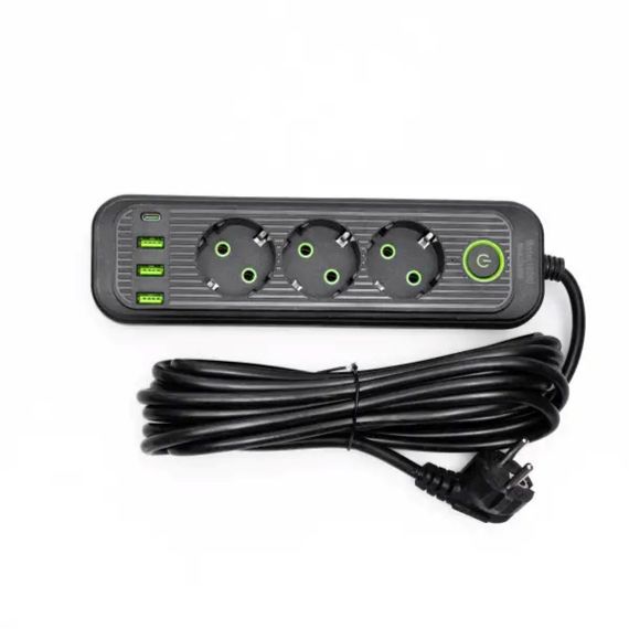 Мережевий фільтр-подовжувач 3 розетки 3хUSB-A 1xUSB-C 5м чорний HP-5-36 | Зображення 1