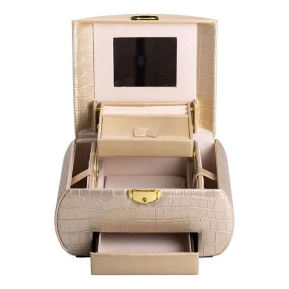 Скринька для прикрас з еко шкіри 3 яруси із замком органайзер для ювелірних виробів HP-5-21GOLD | Зображення 5