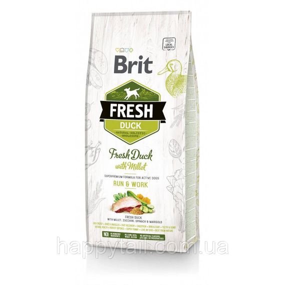 Корм Brit Fresh Duck/Millet Active Run & Work для активных собак, утка и пшено, 12 кг