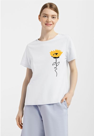 Футболка жіноча біла з принтом "Соняшник", S