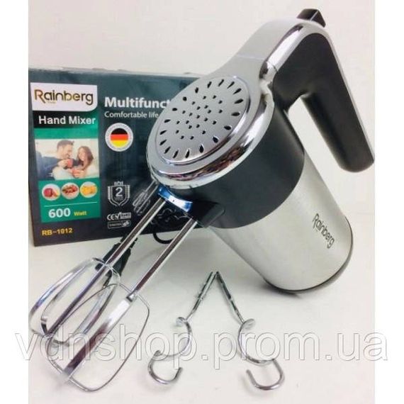 Миксер для замешивания теста ручной Rainberg RB-1012, Ручной миксер с насадками Кулинарный GA-73 | Зображення 1