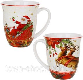 Кружка (чашка) фарфоровая "Christmas Story" 470мл, красный с белым BD-149-037
