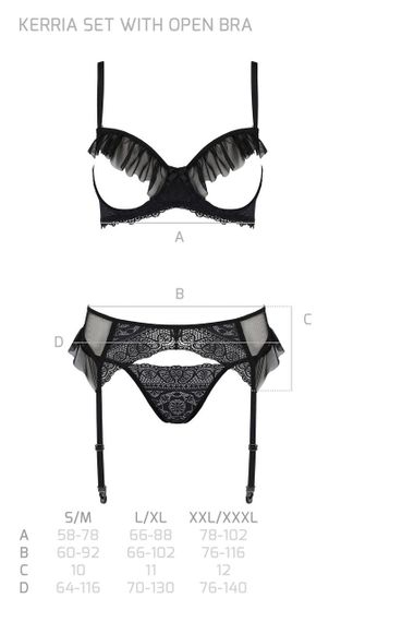 Комплект Passion KERRIA SET WITH OPEN BRA black, S/M, бюстгальтер с открытой чашкой, стринги, пояс для чулок | Зображення 10