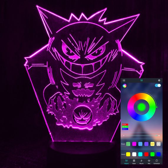 Акриловый светильник-ночник управление с телефона Покемон Генгар tty-n001247