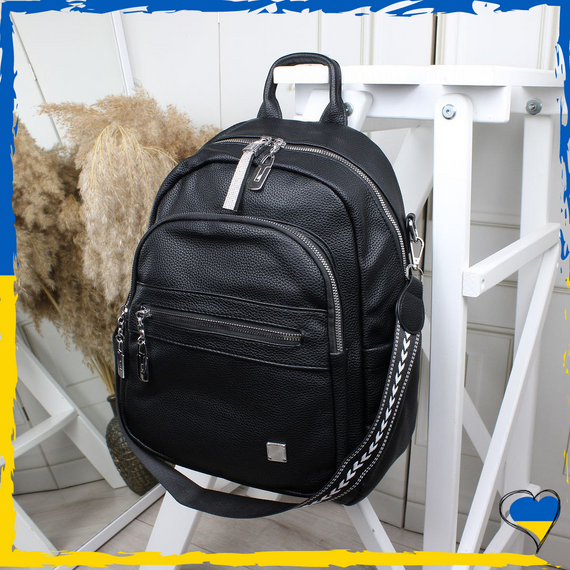 Рюкзак-сумка жіночий з якісної екошкіри. Рюкзак для дівчаток. Рюкзак чорний