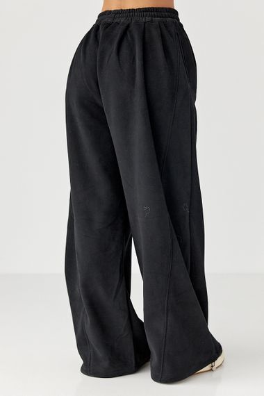 Жіночі теплі спортивні штани палаццо - чорний цвет, L/XL (є розміри) | Зображення 1