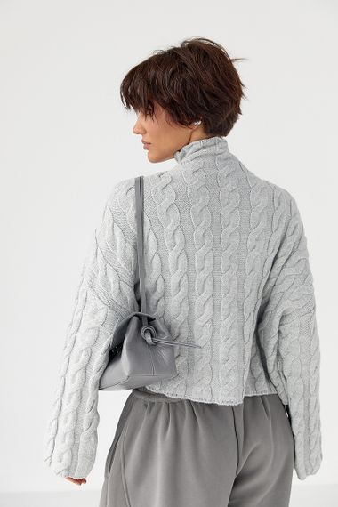 Вільний в'язаний светр з косичками - світло-сірий цвет, ONE SIZE (є розміри) | Зображення 1