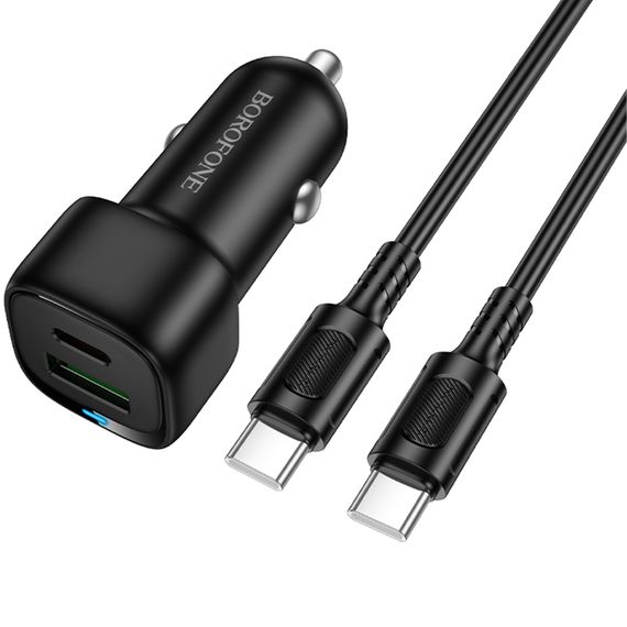 АЗП Borofone BZ34B Cloud PD20W+QC3.0 total 38W (1USB-A/1C) + кабель Type-C to Type-C Black | Зображення 2