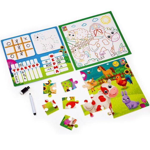 Розвиваючий набір 4 в 1 "Ферма" VT2002-01 пазл, розмальовка. Маркер | Зображення 2