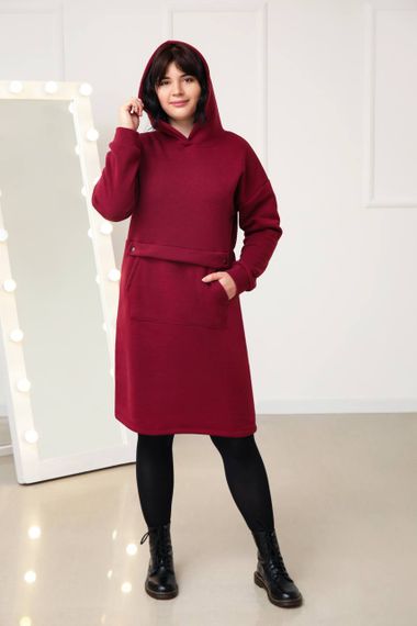 Женское теплое платье-худи в спортивном стиле на флисе GF2556 размер 42/44, цвет бордовый