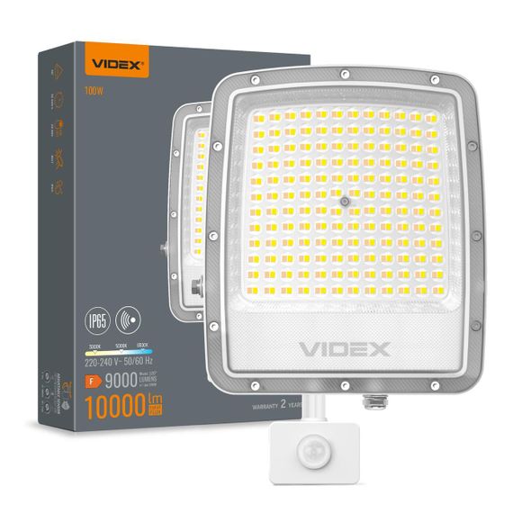Світлодіодний прожектор VIDEX F5 100W 3000-5000-6500K з датчиком руху 230V White (VL-F5-100CW-S)