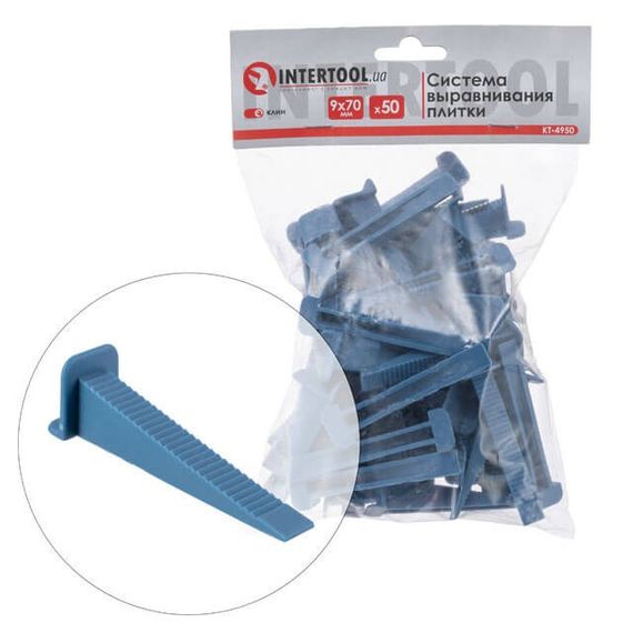 Система вирівнювання плитки, клин 9*70 мм/50 шт. INTERTOOL KT-49501