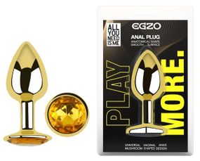 Анальна пробка з кристалом EGZO - Gold Round Plug Yellow size S Sex Aura