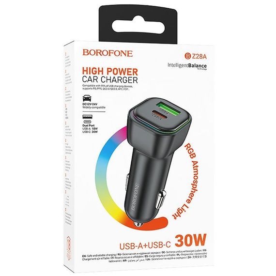 АЗП Borofone BZ28A Trophie PD30W+QC3.0 (1USB-A/1C) Black | Зображення 1