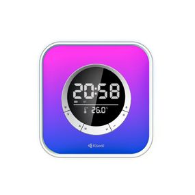 Колонка Kisonli Q6A Bluetooth 5.0, 1х5W, 3600mAh, USB/TF/FM/BT/LED/Clock/RGB Light, DC: 5V/1A, BOX, Silver, Q30