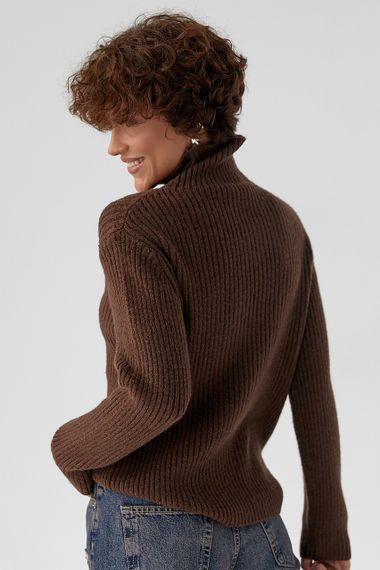 В'язаний гольф у рубчик - коричневий цвет, ONE SIZE (є розміри) | Зображення 1