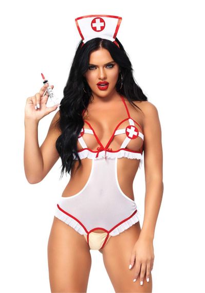 Костюм медсестри Leg Avenue Naughty Nurse, one size, боді та шапочка Sex Aura