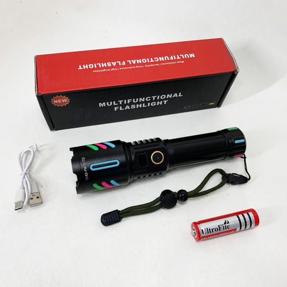 Ручний ліхтар з 18650 акумулятором, Світлодіодний робочий ліхтар перезаряджуваний портативний GF-76 | Зображення 3