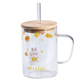 Чашка скляна з дерев'яною кришкою та трубочкою HP7214C