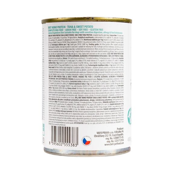 Влажный корм монопротеиновый с тунцом для собак Brit Mono Protein Dog Tuna та Sweet Potato, 400 гр | Зображення 2